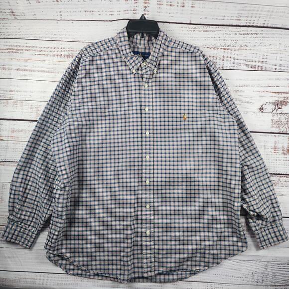 Polo Ralph Lauren 2XB Big Check Shirt Green Red Navy Plaid Long Sleeve Cotton - Picture 1 of 7
